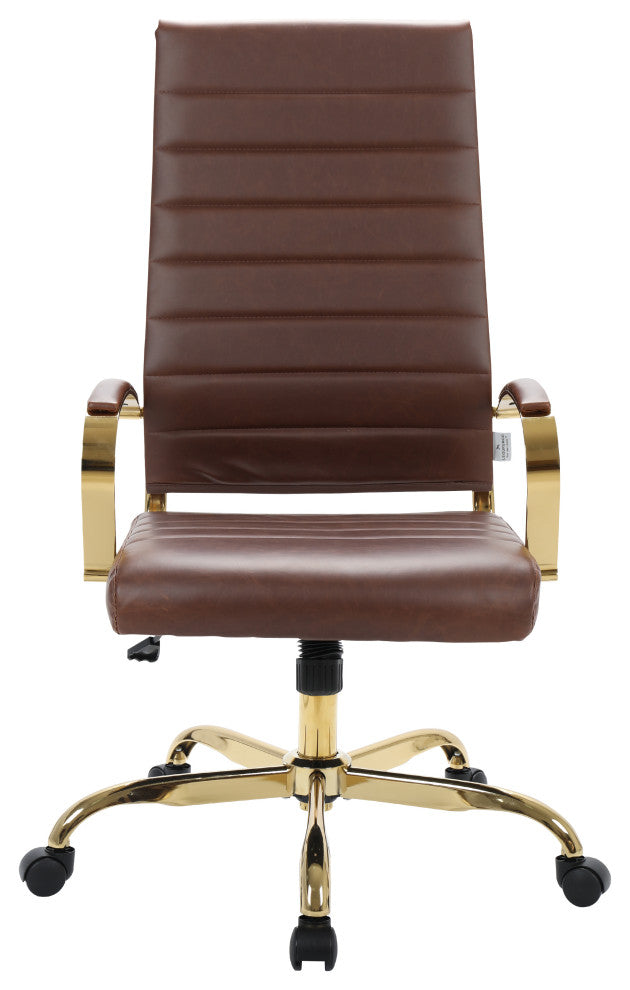 LeisureMod Benmar High-Back Leather Office Chair With Gold Frame