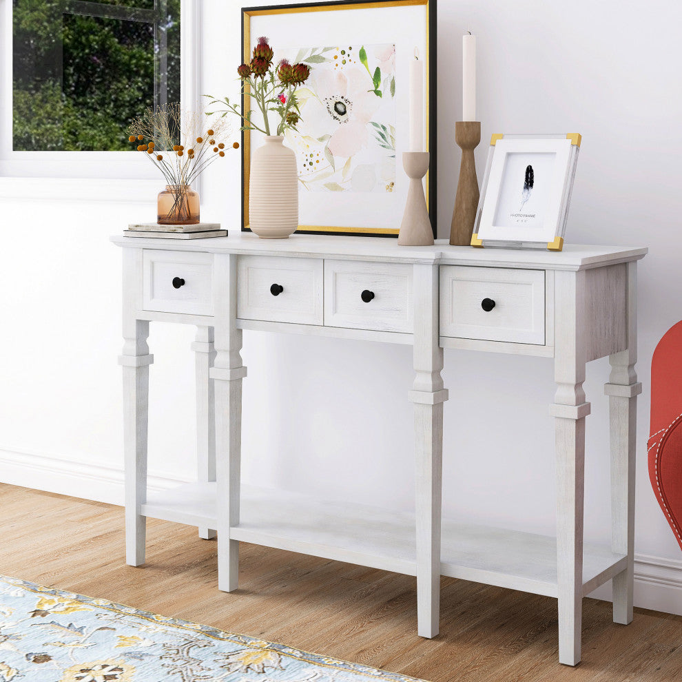 30" Tall MDF 4-Drawer Console Table in White