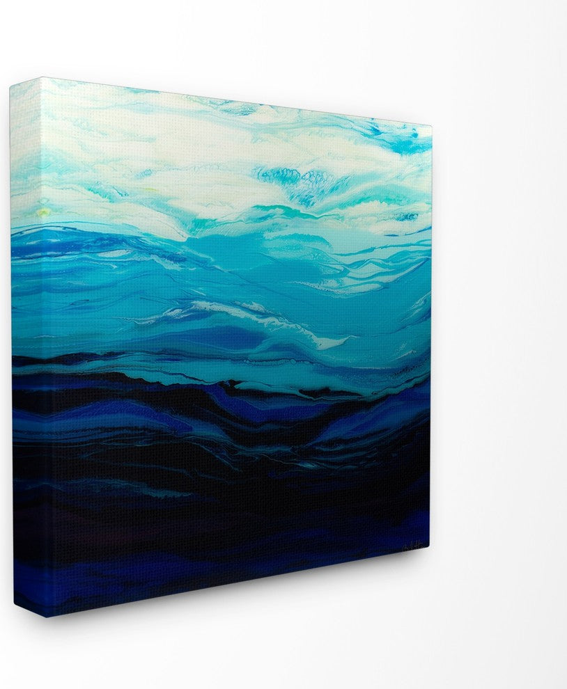 Acrylic Resin Sea Ocean Waves Cresting Abstract Canvas Wall Art, 7"x17"