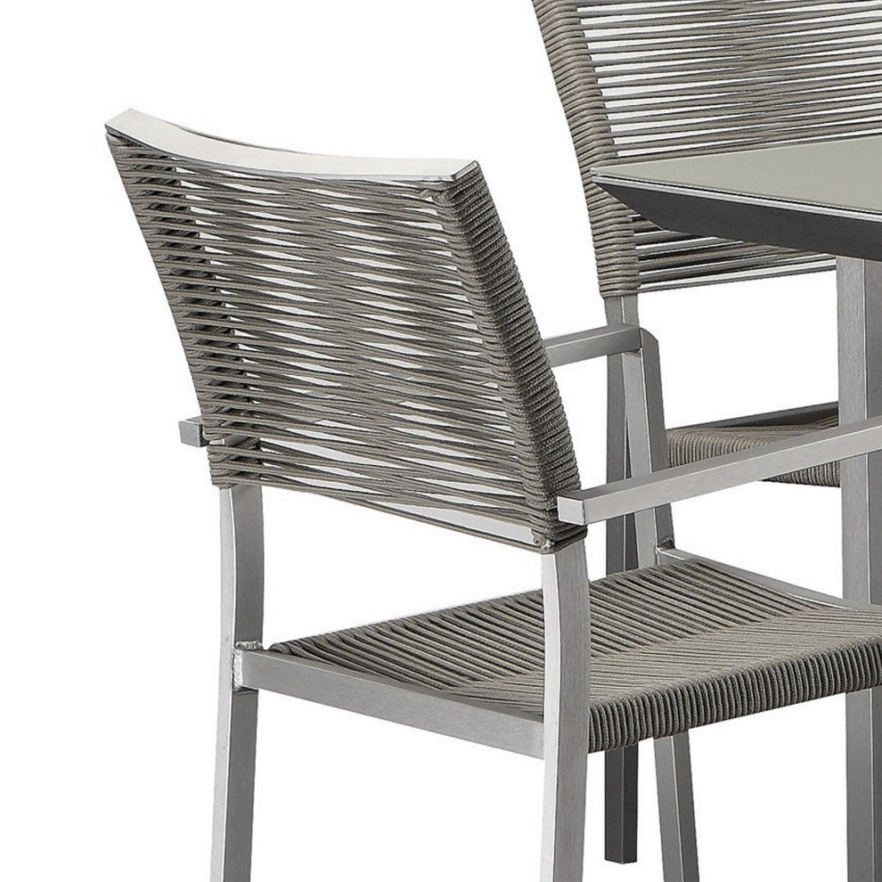 Benzara BM287829 Dining Table Set, Aluminum, Gray Rope Weave Backrest and Seat