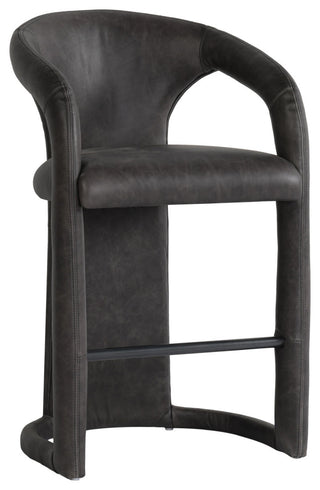 Kosas Home Archie 26" Distressed Leather Counter Stool, Charcoal