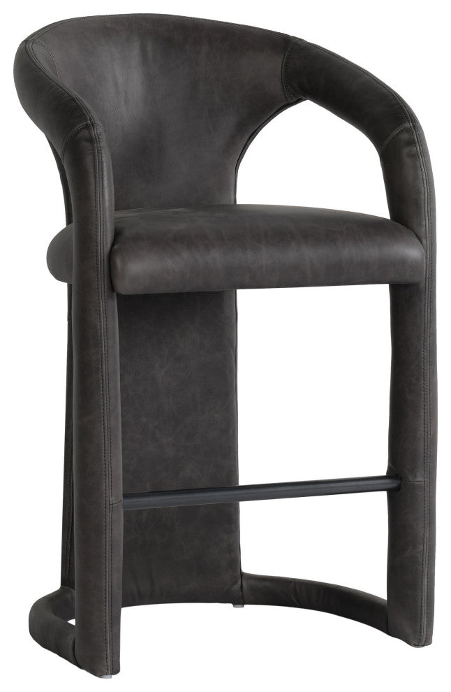 Kosas Home Archie 26" Distressed Leather Counter Stool, Charcoal