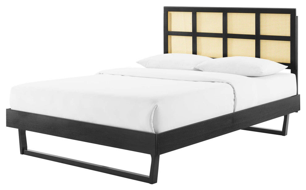 Platform Bed Frame, Queen Size, Wood, Black, Modern Mid-Century, Bedroom Master