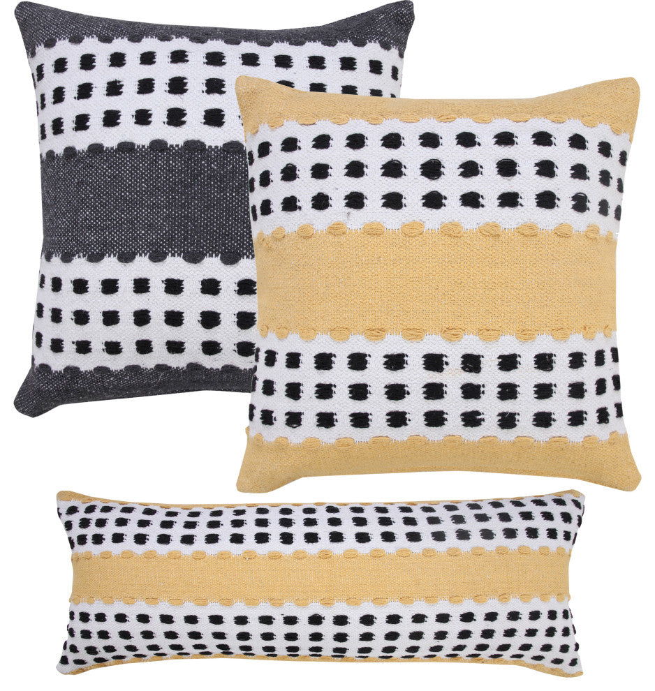 Ox Bay Handwoven Yellow/Black Stripe Organic Cotton Pillow Cover, 14"x36"