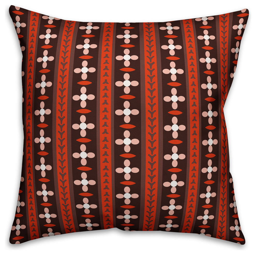 Folk Flower Pattern, Red Throw Pillow, 18"x18"