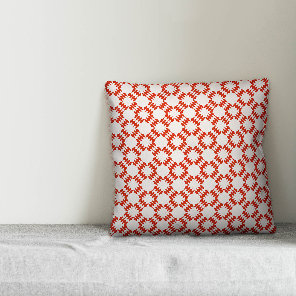 Folk Southwestern Pattern, Red Outdoor Throw Pillow, 16"x16"