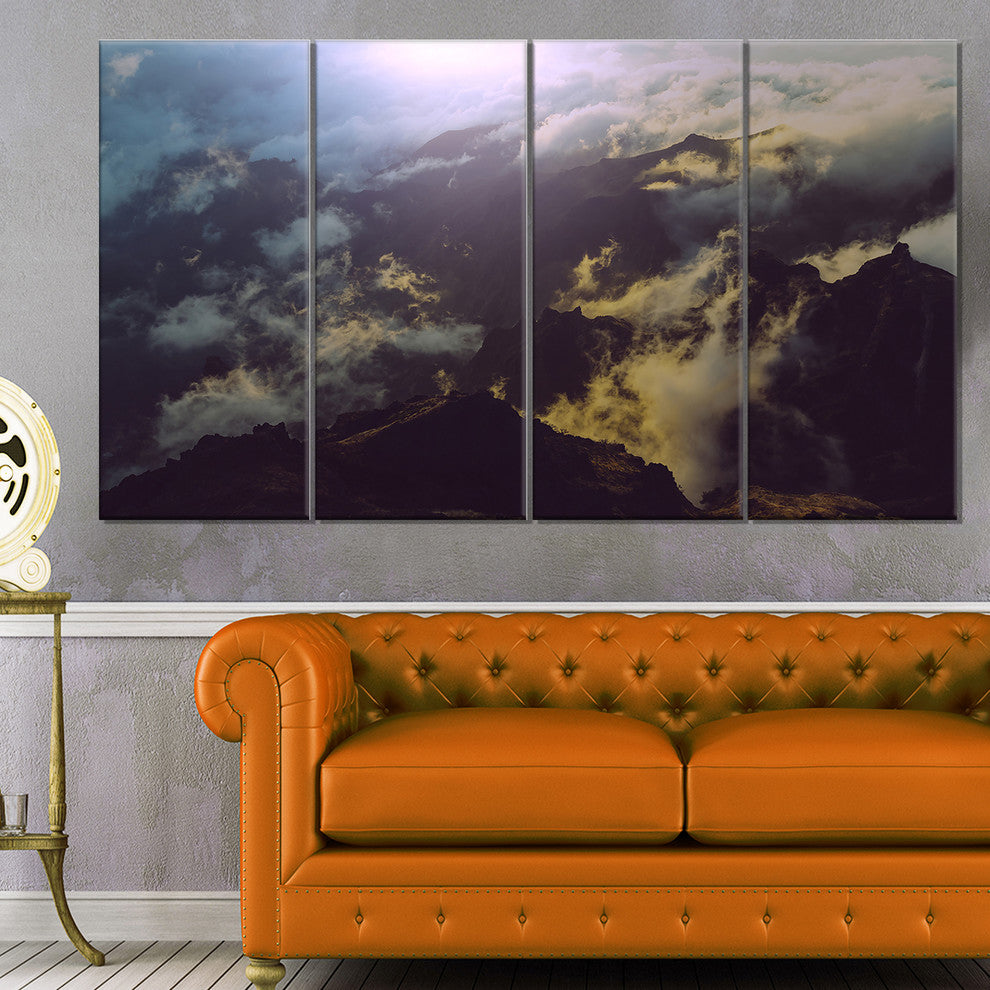 Mountain Above the Clouds View, Landscape Canvas Art Print, 48"x28", 4 Panels