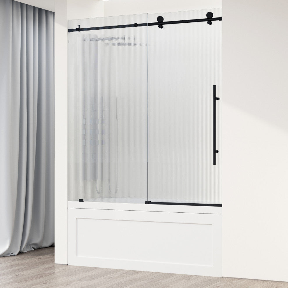 VIGO Elan E-Class 56" to 60" W x 66" H Frameless Sliding Tub Door, Fluted Glass, Right