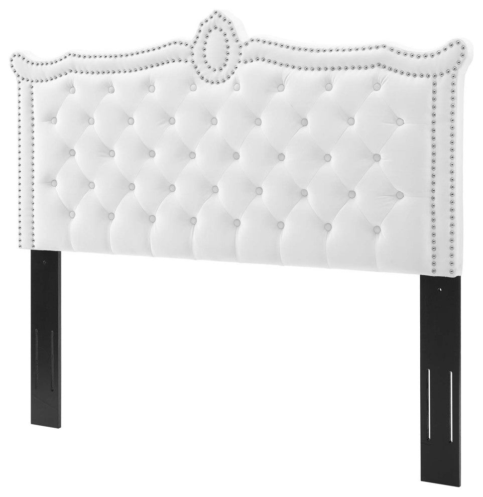 Tufted Headboard, Nailhead, Twin Size, White, Velvet, Modern, Guest Suite
