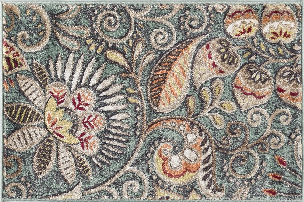 Giselle Transitional Floral Area Rug, Seafoam, 2' X 3'