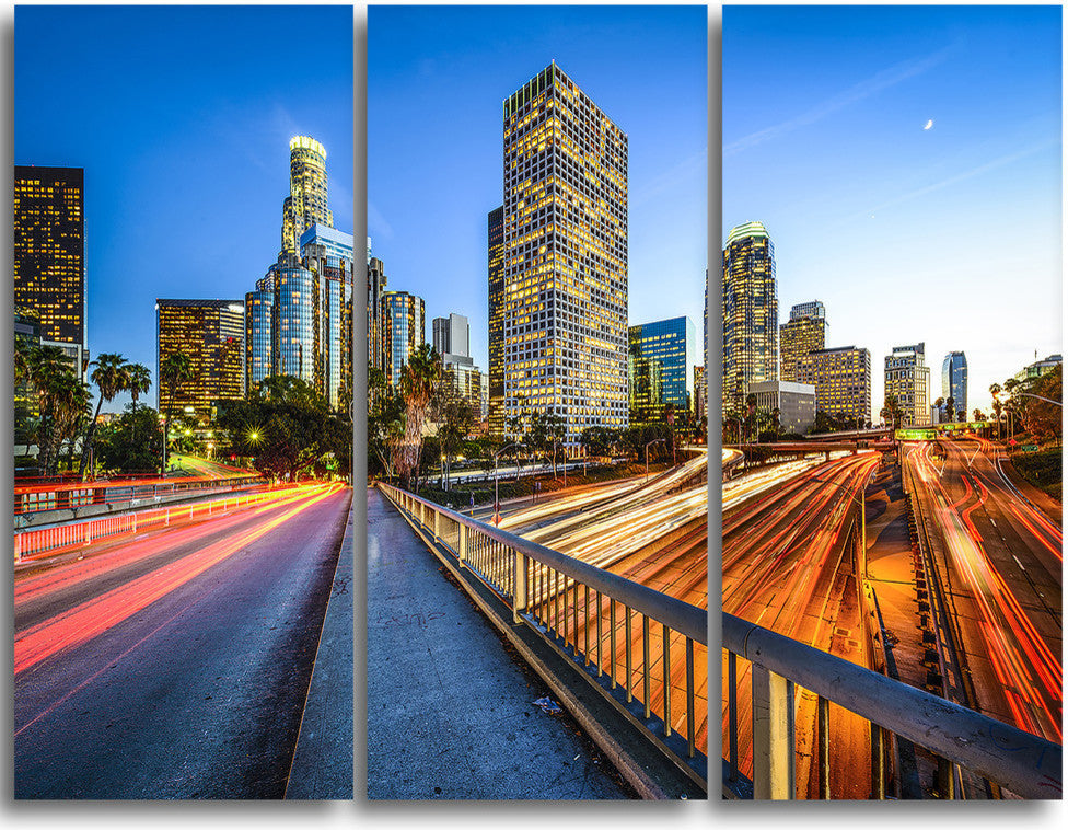 "Downtown LA With Traffic Trail" Metal Wall Art, 3 Panels, 36"x28"