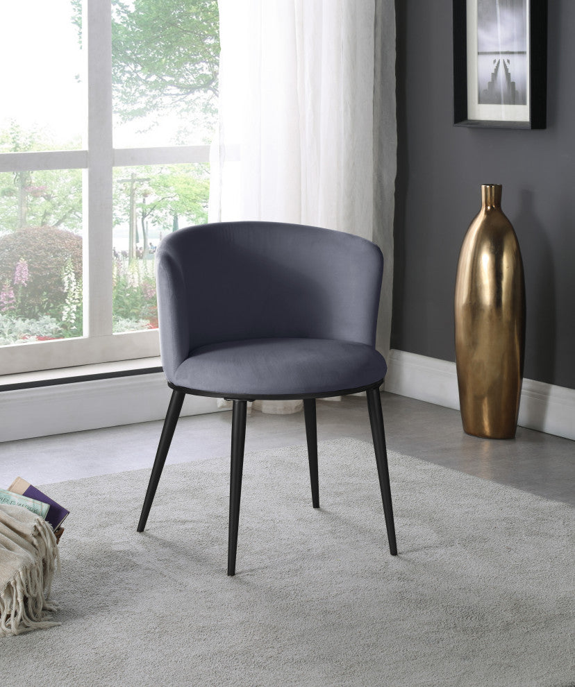 Skylar Dining Chair, Set of 2, Gray Velvet, Matte Black Iron Legs