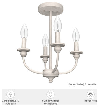 Southcrest Distressed White 4-Light Semi-Flush Mount