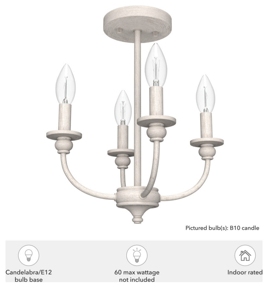 Southcrest Distressed White 4-Light Semi-Flush Mount