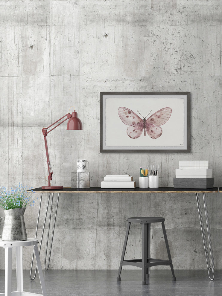 "Pink Rose Butterfly" Framed Painting Print, 36"x24"