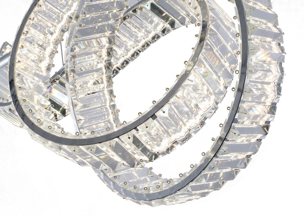 2-Light Dimmable Chrome Steel LED Chandelier With Clear Crystal
