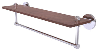 South Beach 22" Solid Wood Shelf with Towel Bar, Polished Chrome