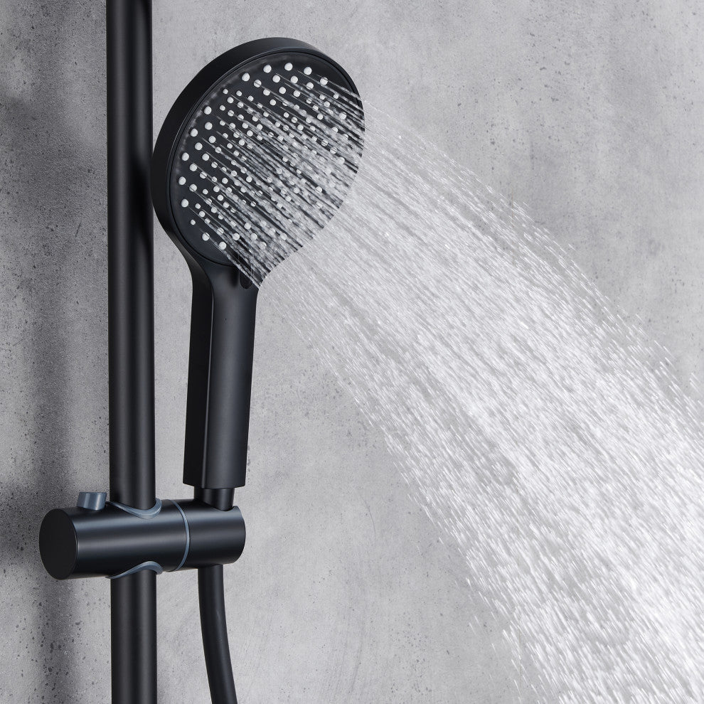 Wall Mounted Multi-Function Rain Shower System with Rough-in Valve, Matte Black
