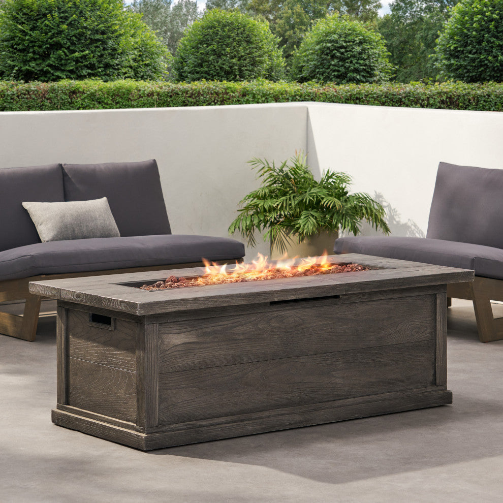 Lecanto Outdoor 50,000 BTU Rectangular Fire Pit, No Tank Holder, Gray Wood Patt