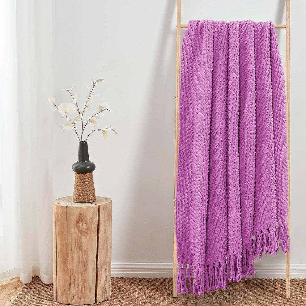 Tweed Knitted Throw Blanket, Violet, 50"x60"