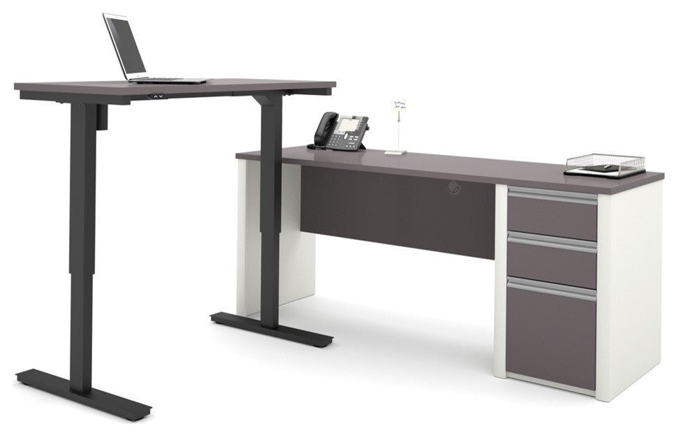 Connexion L-Desk Including Electric Adjustable Table, Slate And Sandstone