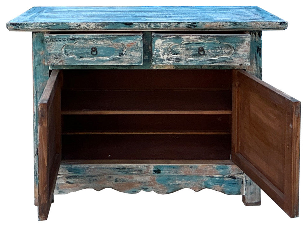 Distressed Light Bright Blue Doors Credenza Sideboard Console Table Hws4380