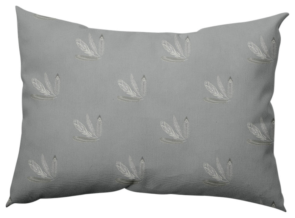 Feather Pattern Decorative Lumbar Throw Pillow, Gray, 14"x20"