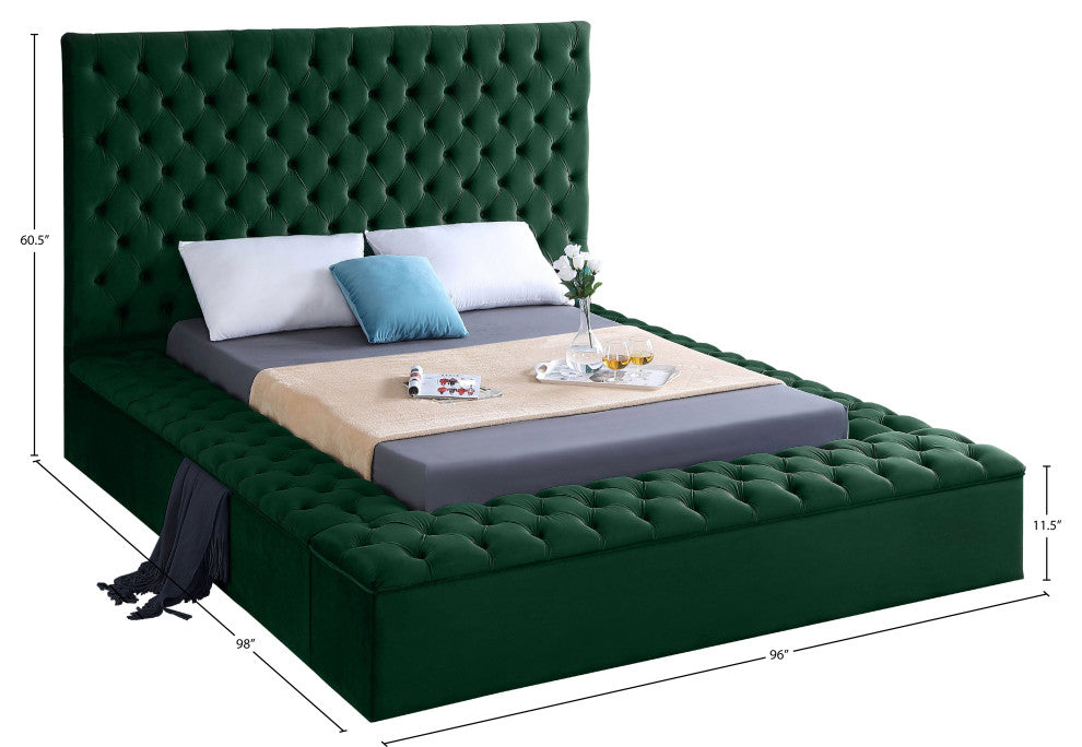 Bliss Velvet Upholstered  Bed, Green, King