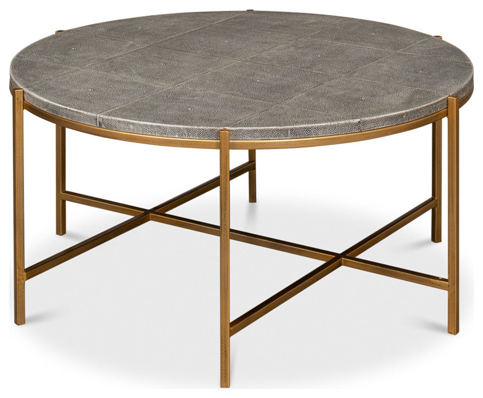 Mid Century Round Leather Cocktail Table