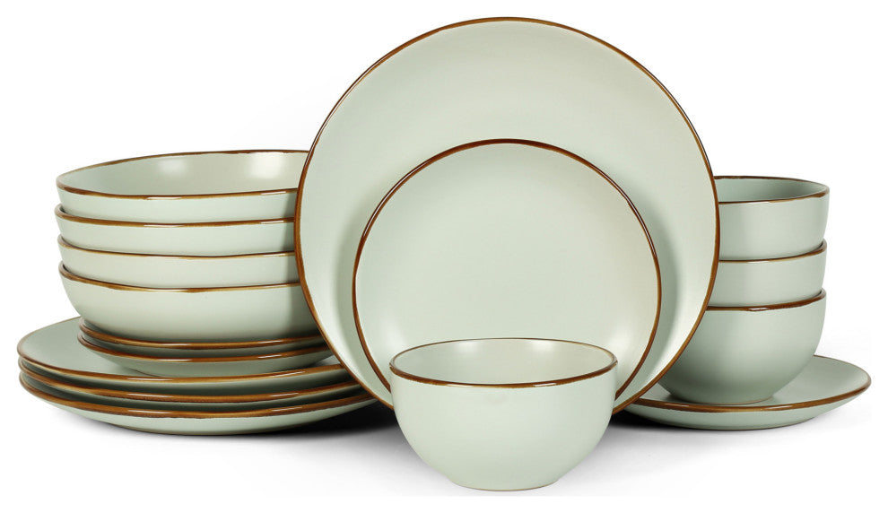 Stone Lain Brasa Stoneware 16 Piece Dinnerware Set, Light Green