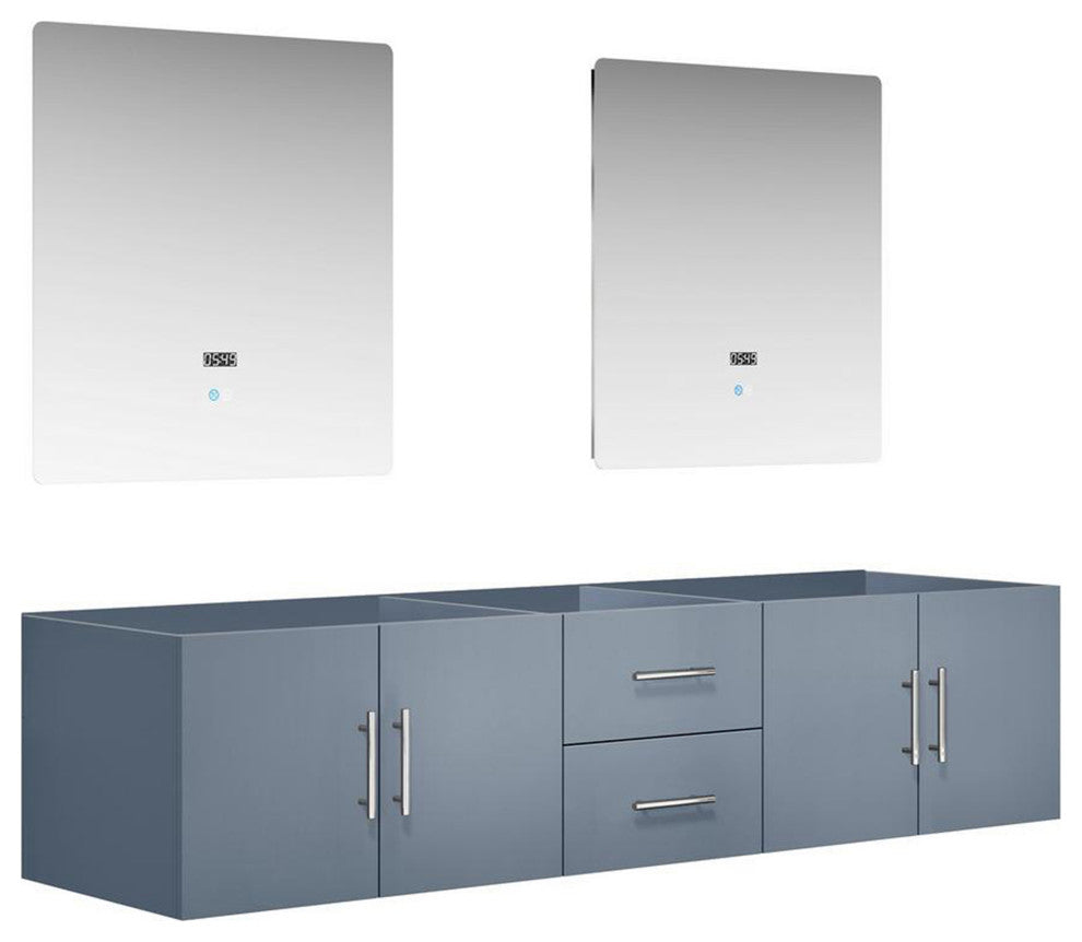 Geneva Transitional Dark Grey 80" Double Vanity with 30" Led Mirrors, no Top