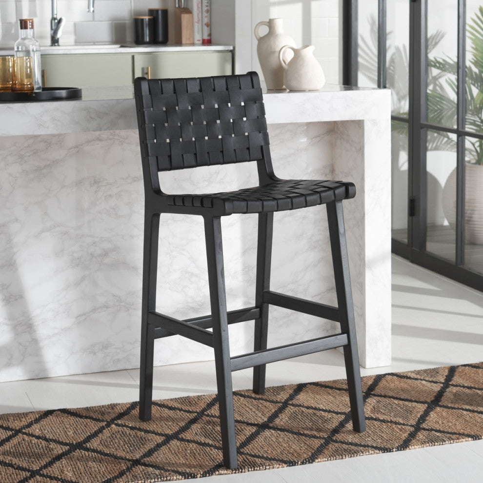 Safavieh Adah Leather Bar Stool, Black