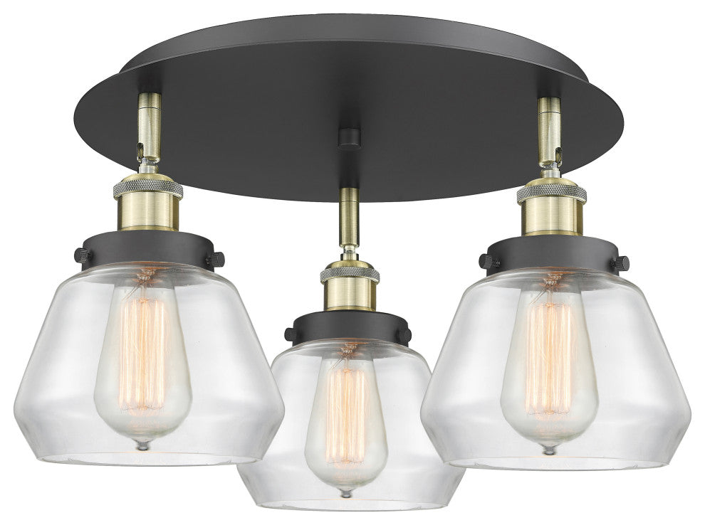 Fulton-3 Light 18" Flush Mount-Black Antique Brass, Clear Glass Shade