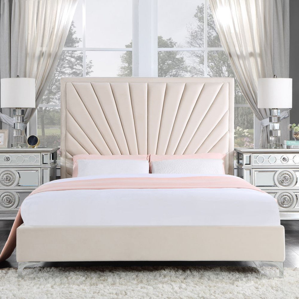 ACME Faiz Eastern King Bed, Beige Velvet