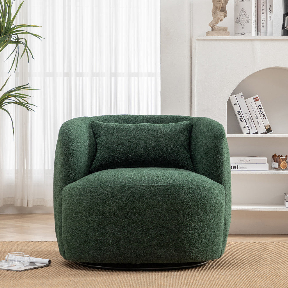 34" Wide Boucle Upholstered Swivel Armchair, Green