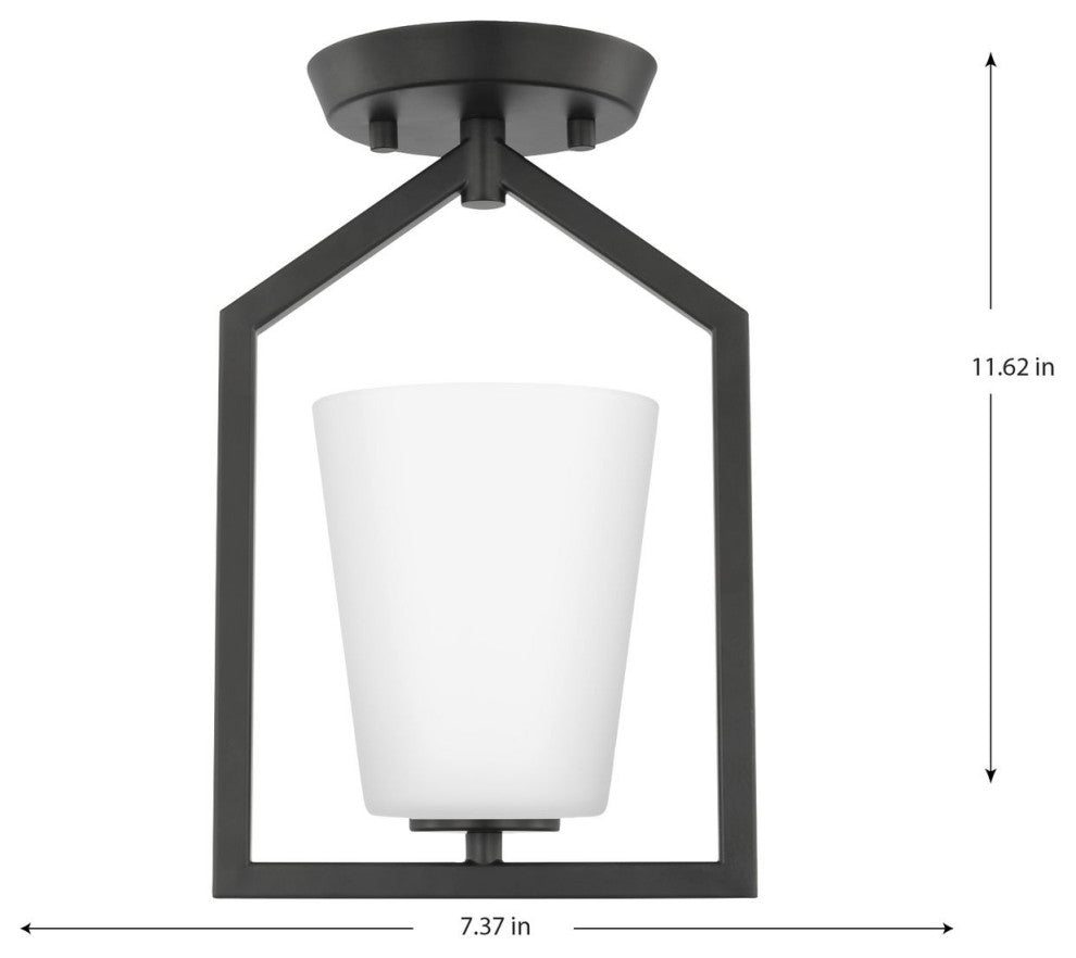 Vertex Collection One-Light Matte Black Etched White Semi-Flush Mount Light