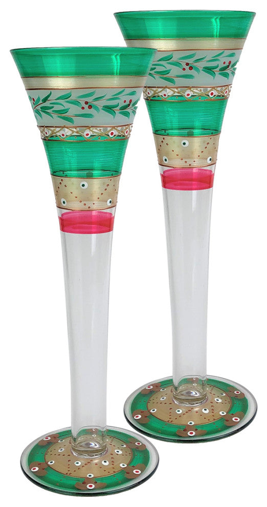 Christmas Garland Hollow Flute Glasses, Set of 2