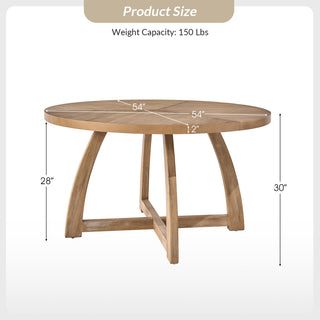54"W Solid Wood Round Dining Table, Natural