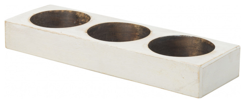 Distressed White 3 Hole Cheese Mold Candle Holder