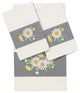 Linum Home Textiles Turkish Cotton Daisy 3-Piece Embellished Towel Set, Cream