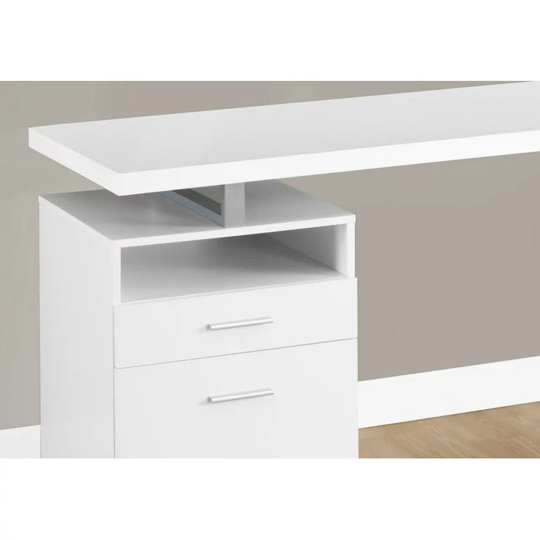Modern Desk, Spacious Floating Worktop With Open Shelf & 2 Drawers, White