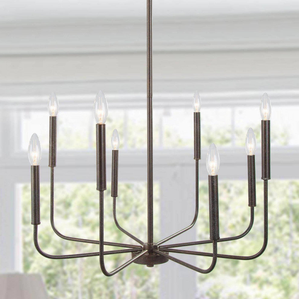LNC 8-Light Antique/Vintage Finish Modern Candlestick Chaderlier 36"H, Black