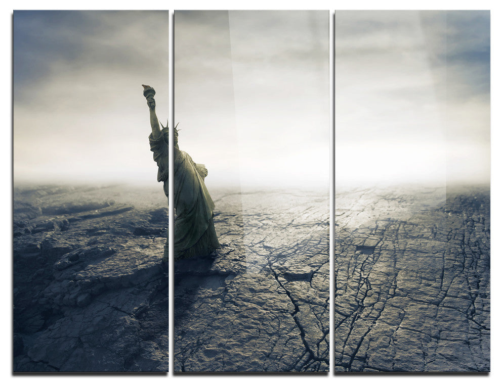 "Statue of Liberty in Dried Field" Photo Metal Wall Art, 3 Panels, 36"x28"