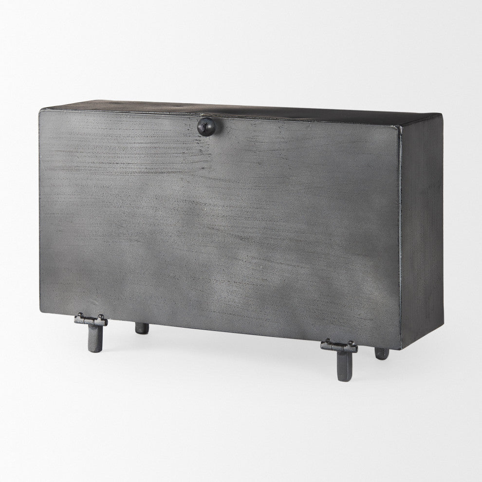 Harvey 13.0Lx4.5Wx8.1H Black Metal and Wood Rectangular Table Clocket