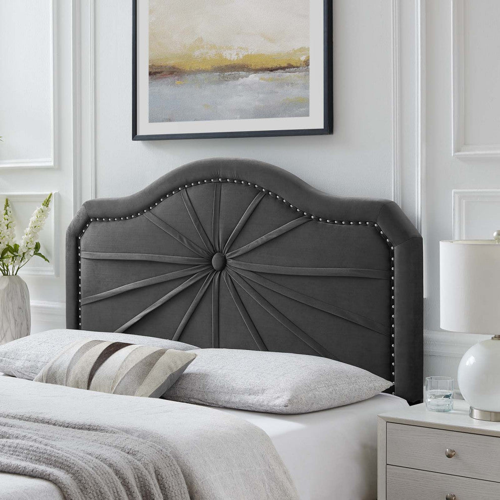 Headboard, Twin Size, Velvet, Dark Gray, Modern Contemporary, Bedroom