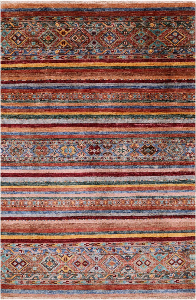 3' 11" X 5' 10" Khorjin Super Kazak Hand Knotted Rug Q7457