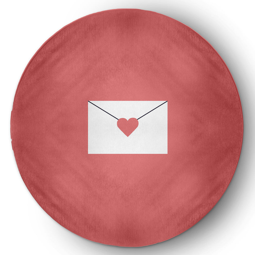 Love Letter Valentines Chenille Rug, Coral, 5' Round