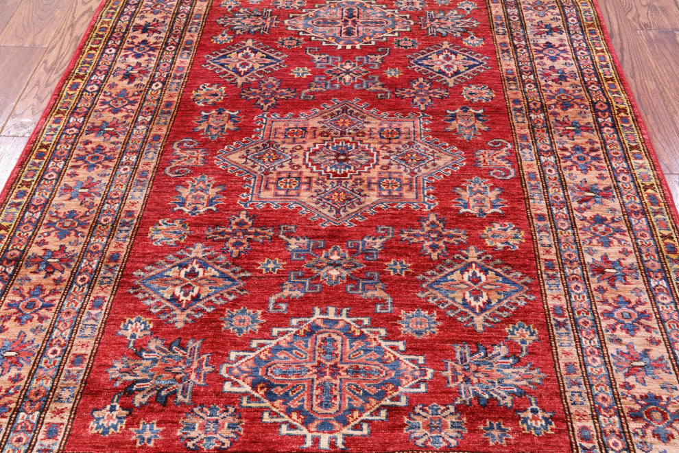 Geometric Super Kazak Hand-Knotted Wool Rug 4' 2" X 5' 6" Q10263