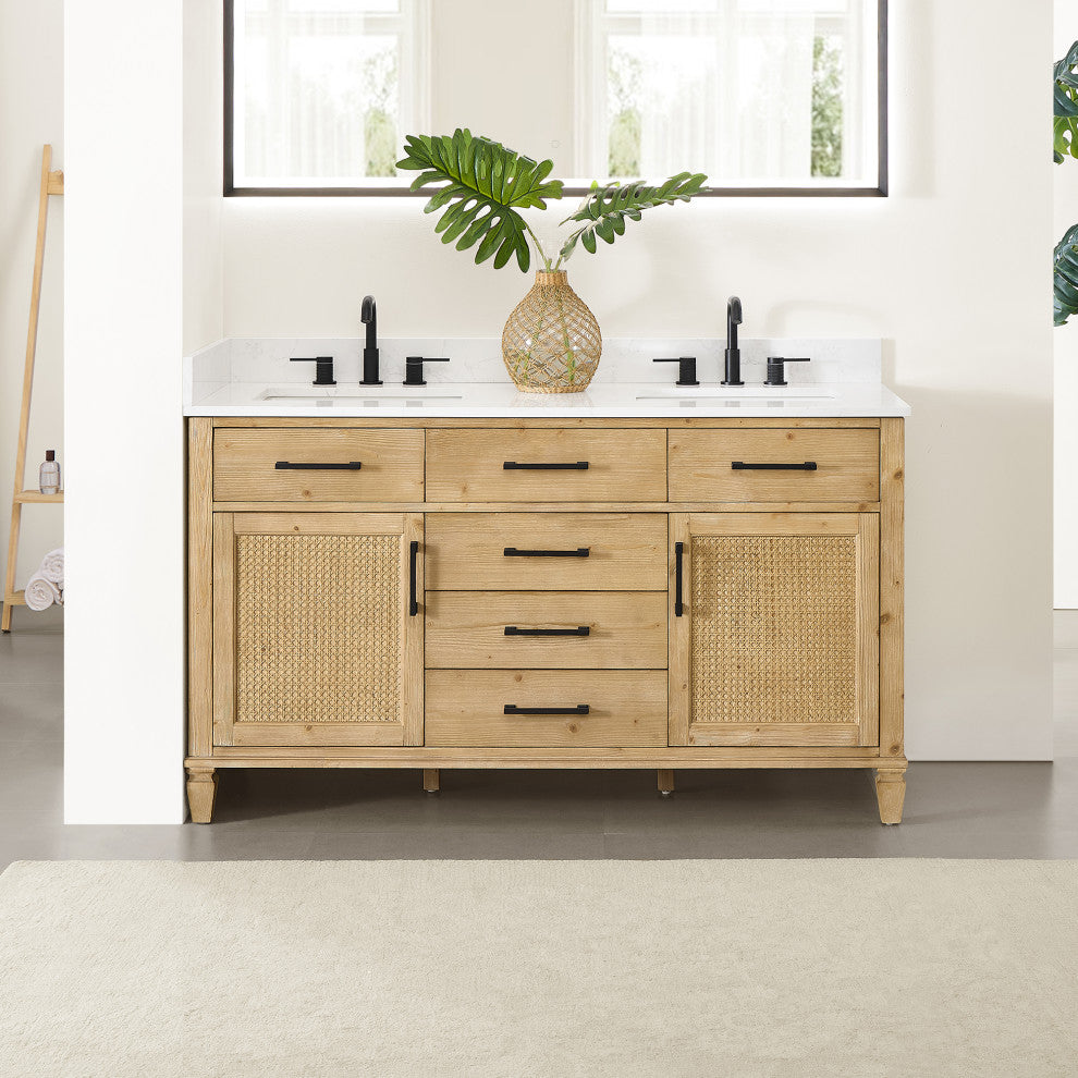 Altair Salome Bathroom Vanity, Weathered Fir, 60", No Mirror