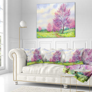 Purple Spring Landscape Floral Throw Pillow, 18"x18"